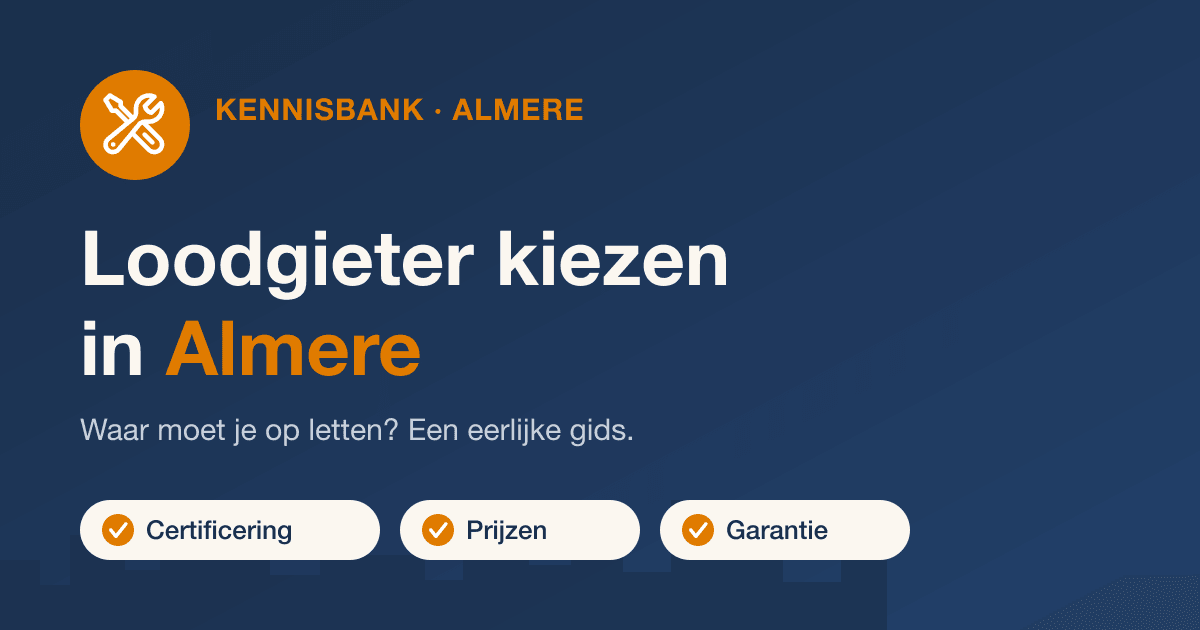 Illustratie in de huisstijl navy, crème en oranje met de tekst Loodgieter kiezen in Almere